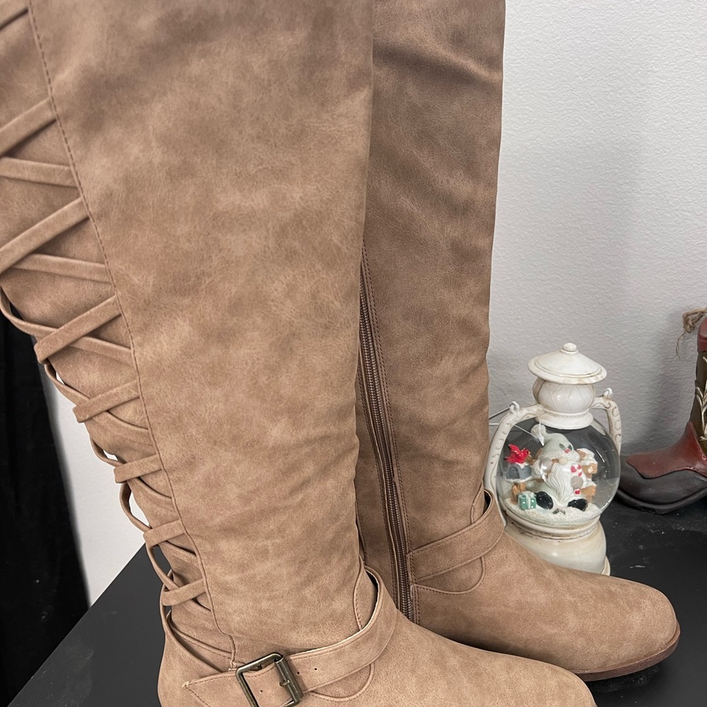 JustFab Tan Ankle Booties with Chic Design
